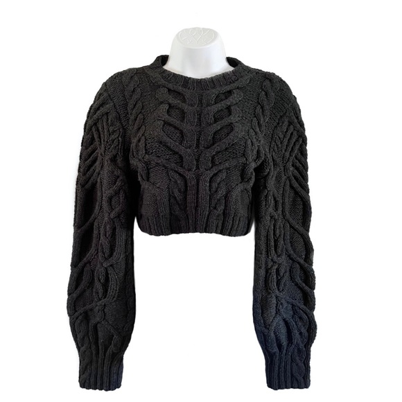 Vera Wang Cropped Cable Knit Fisherman Sweater Black - Picture 1 of 6